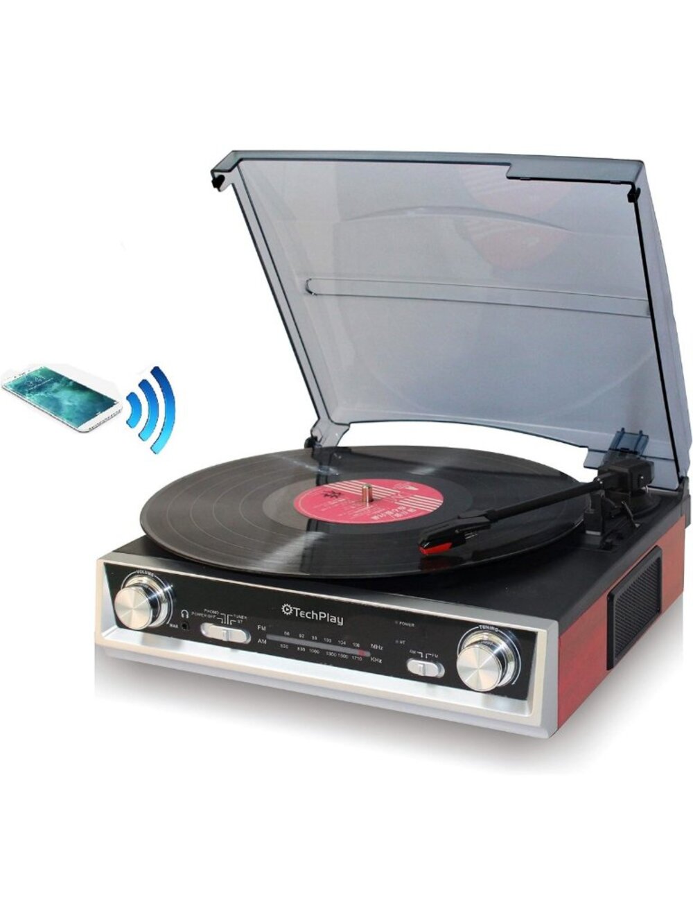 Bluetooth Turntable with FM Radio, 3-Speed Vinyl Player, Stylish Audio System